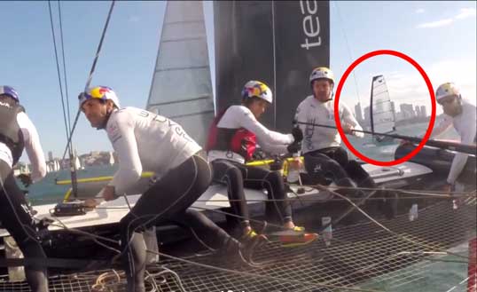 David Lister on Moth overtakes two AC45