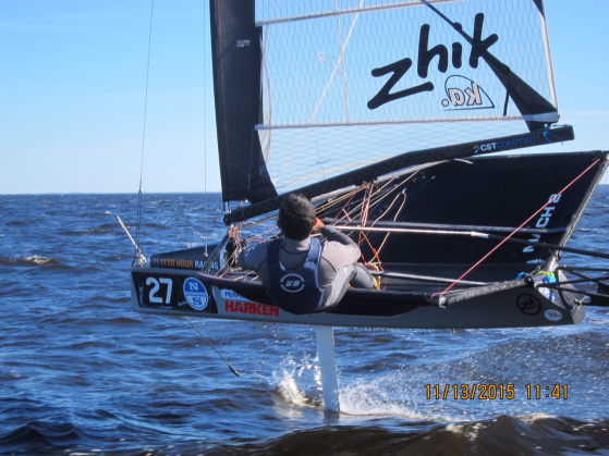 Victor Diaz de Leon, nearing 30 knots downwind, Neuse River, NC