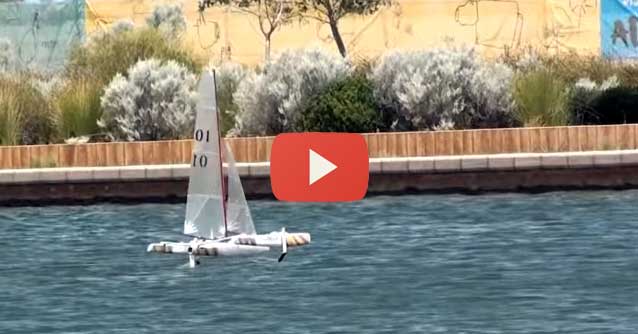 One Metre trimaran foiling