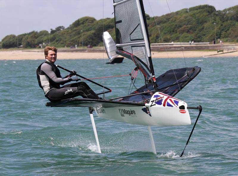 Chris Rashley on day 3 of the International Moth UK Nationals at Stokes Bay. Photo © Mark Jardine